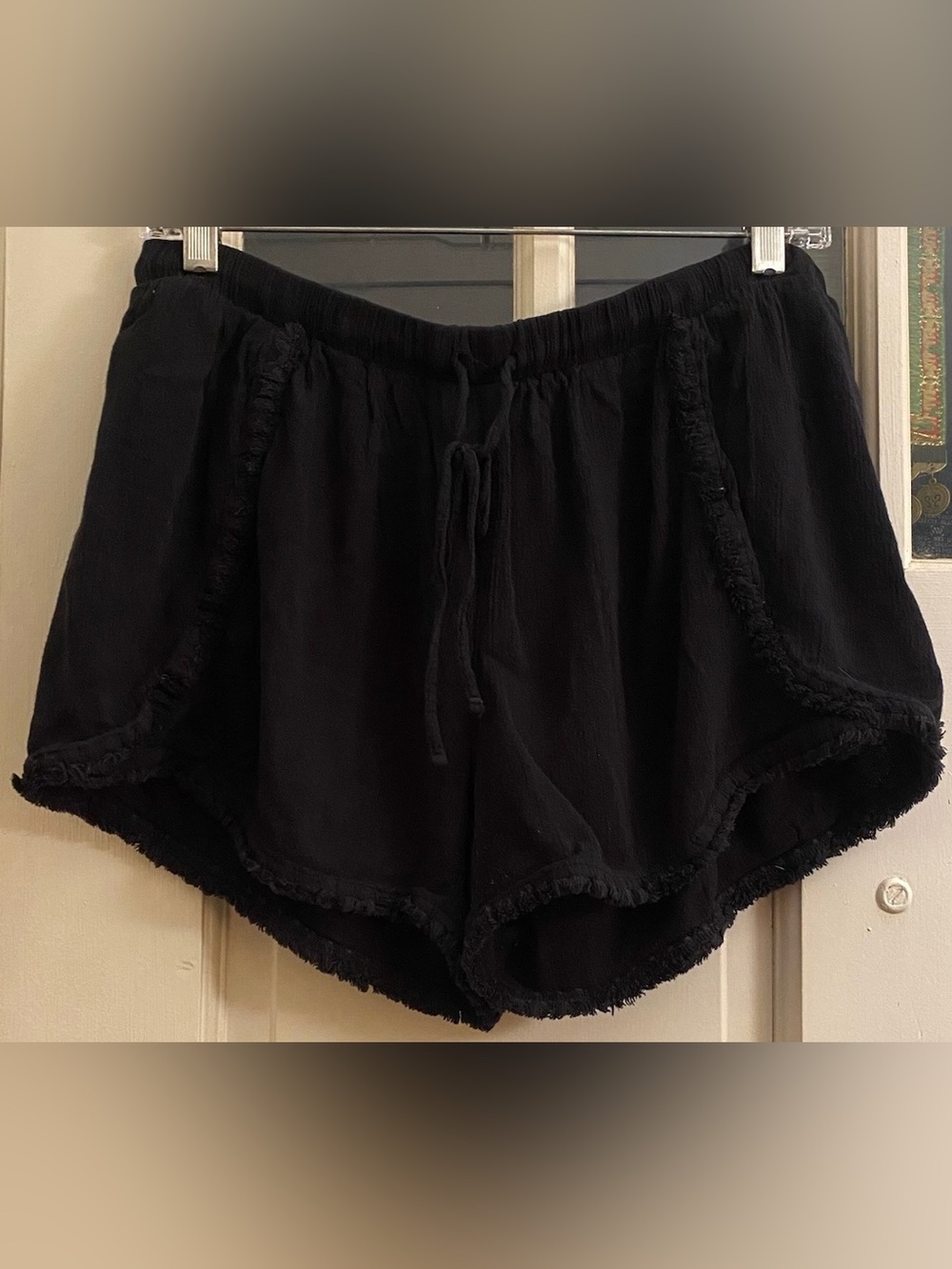 Mossimo Black Gauze Tulip Shorts Fringe Trim Boho Festival - Size Large